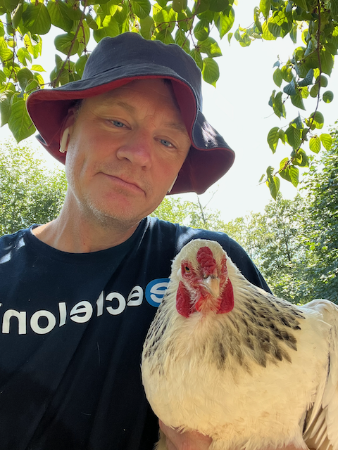 Mark Derricott and his chicken